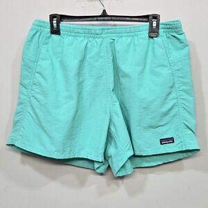 Patagonia Womens Baggies Shorts Large Teal Unlined Elastic Waist Pockets Hiking